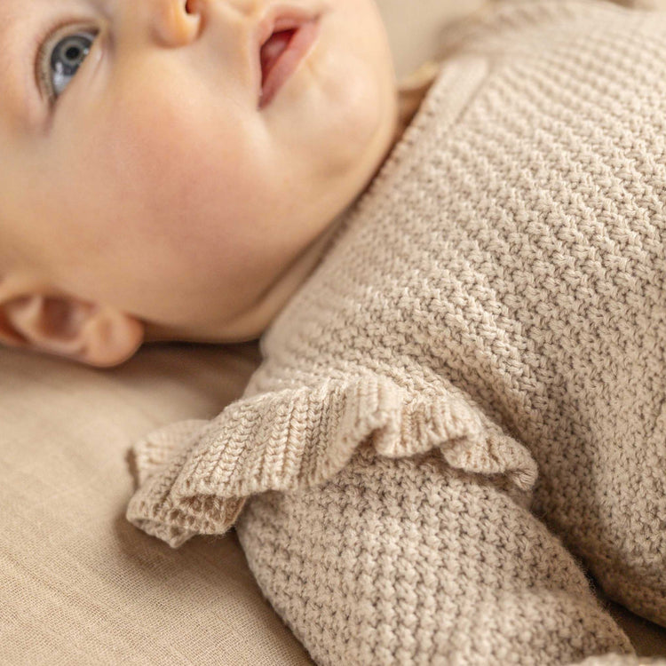 LITTLE DUTCH. Knitted dress long sleeves ruffles Sand