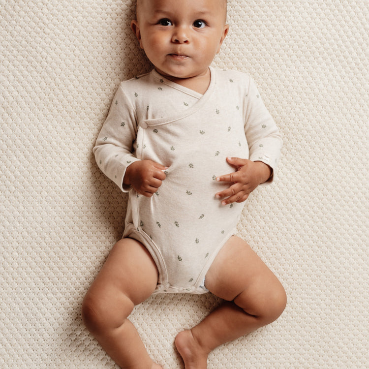 LITTLE DUTCH. Long-sleeve bodysuit overlap Green Leaves