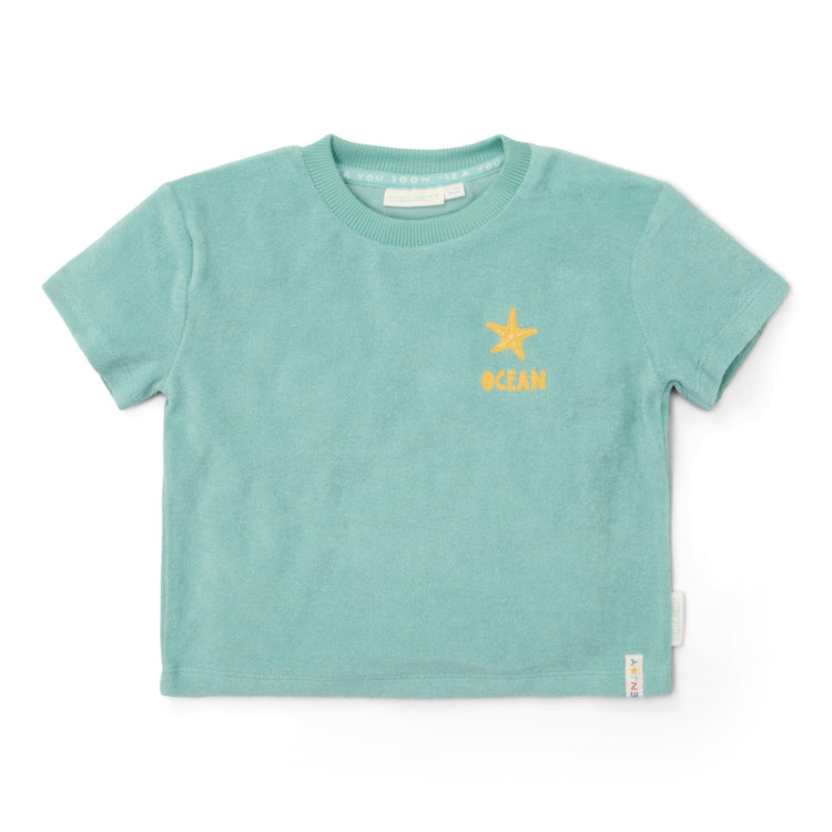 LITTLE DUTCH. T-shirt and Short Seashells and Stripes Surf Blue