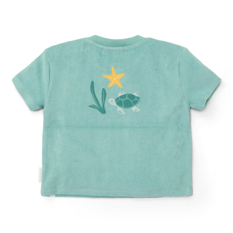 LITTLE DUTCH. T-shirt and Short Seashells and Stripes Surf Blue