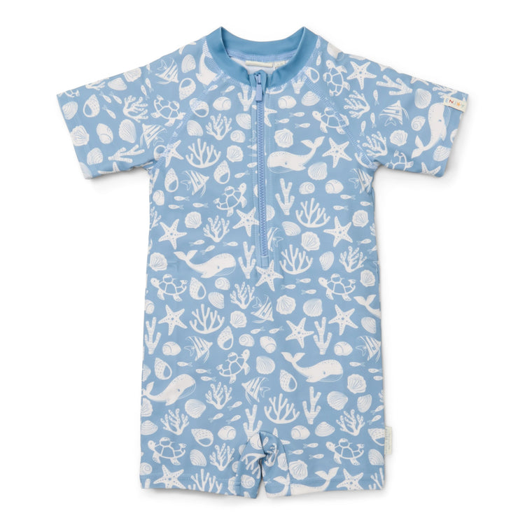 LITTLE DUTCH. Ολόσωμο κοντομάνικο μαγιό Sea Life Ocean Blue
