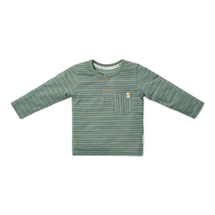 LITTLE DUTCH. Μπλουζάκι μακρυμάνικο με τσέπη Forest Green Stripe