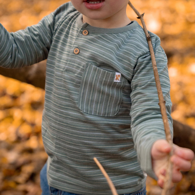 LITTLE DUTCH. Μπλουζάκι μακρυμάνικο με τσέπη Forest Green Stripe