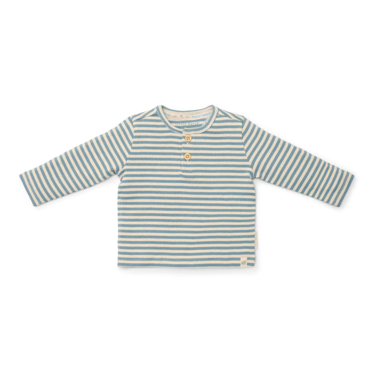 LITTLE DUTCH. Μπλουζάκι μακρυμάνικο με κουμπάκια Stone Blue Stripe
