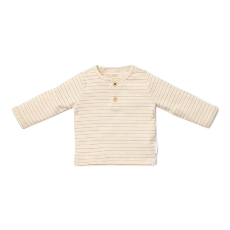 LITTLE DUTCH. Μπλουζάκι μακρυμάνικο με κουμπάκια Soft Beige Stripe