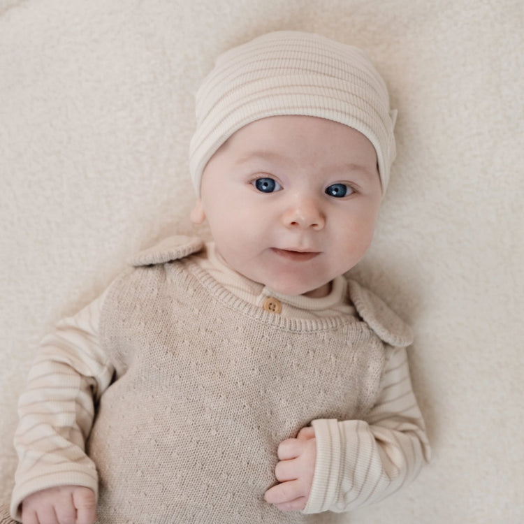 LITTLE DUTCH. Σκουφάκι Soft Beige Stripe - Νο 1 (0-3 μηνών)