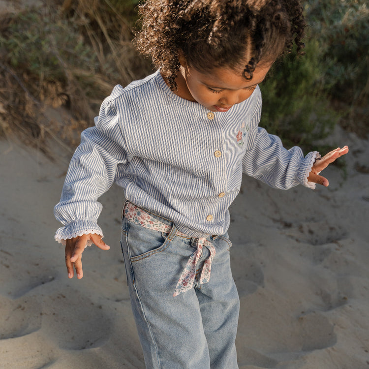 LITTLE DUTCH. T-shirt long sleeves Denim Blue stripe