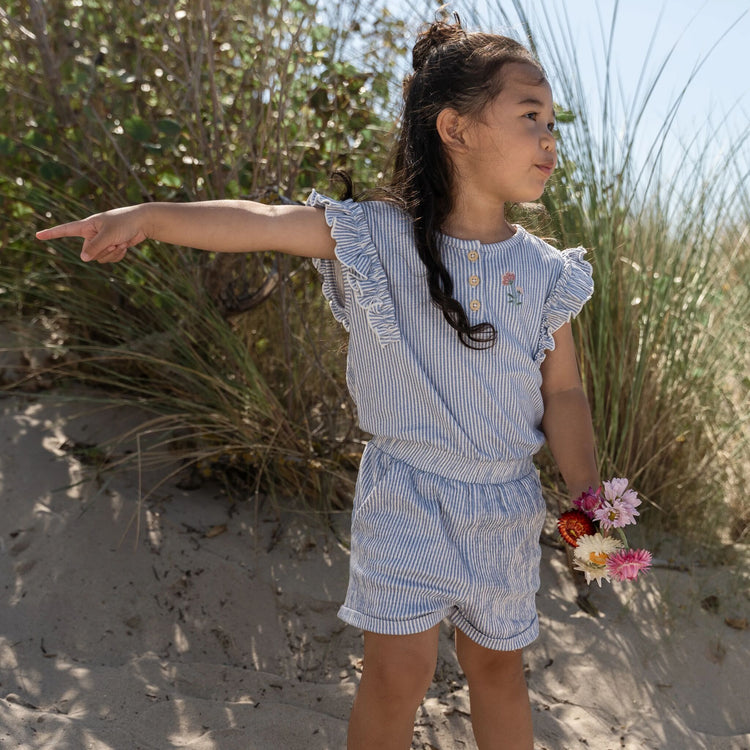 LITTLE DUTCH. Playsuit Denim Blue Stripe