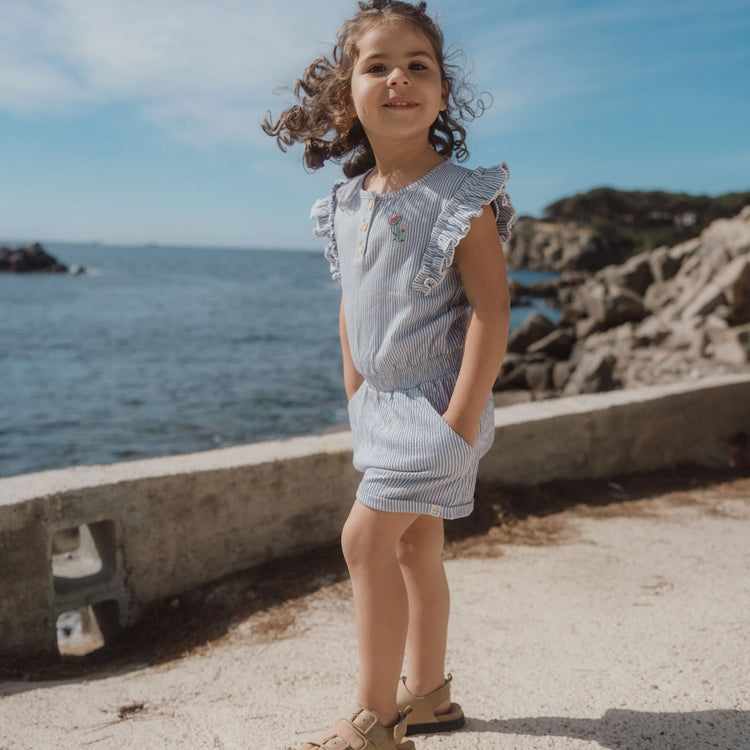 LITTLE DUTCH. Playsuit Denim Blue Stripe