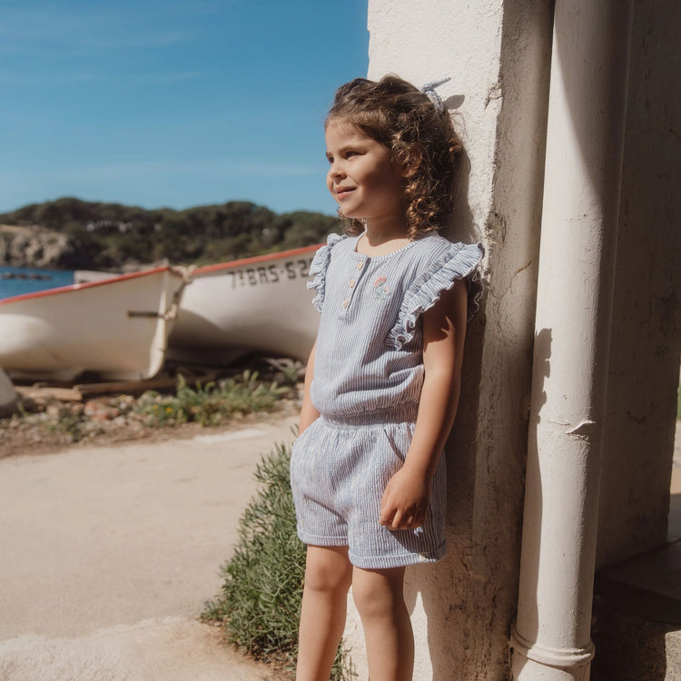 LITTLE DUTCH. Playsuit Denim Blue Stripe