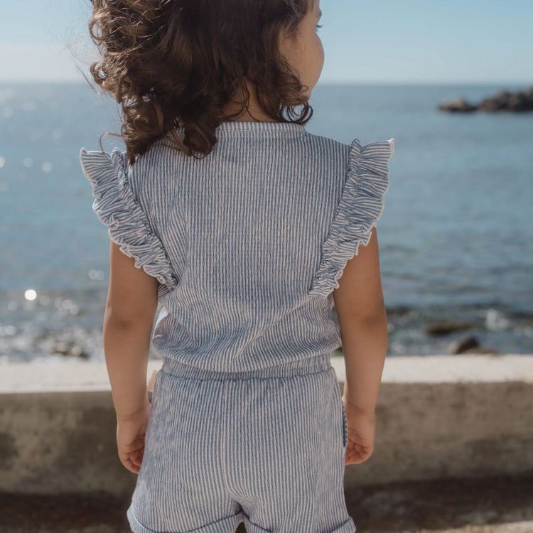 LITTLE DUTCH. Playsuit Denim Blue Stripe