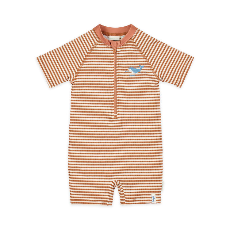 LITTLE DUTCH. Ολόσωμο κοντομάνικο μαγιό Ocean Brown Stripes