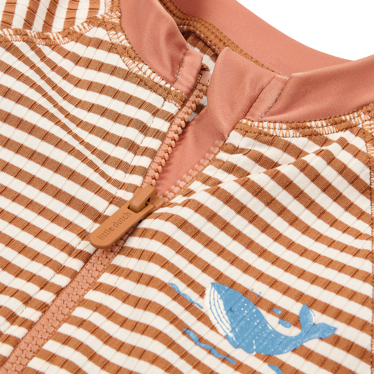 LITTLE DUTCH. Ολόσωμο κοντομάνικο μαγιό Ocean Brown Stripes
