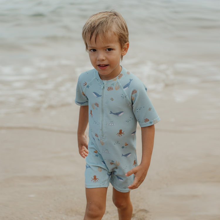 LITTLE DUTCH. Ολόσωμο κοντομάνικο μαγιό Ocean Friends