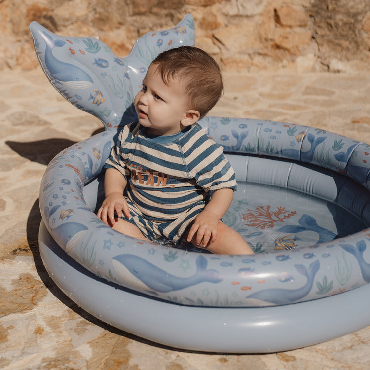 LITTLE DUTCH. Ολόσωμο κοντομάνικο μαγιό Ocean Blue Stripes