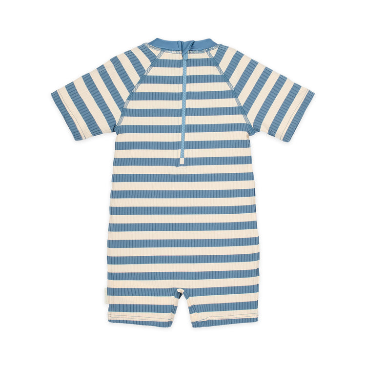 LITTLE DUTCH. Short Sleeve Swimsuit Ocean Blue Stripes