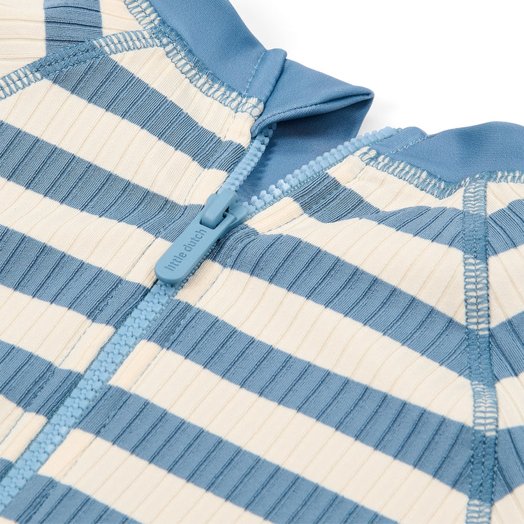 LITTLE DUTCH. Short Sleeve Swimsuit Ocean Blue Stripes