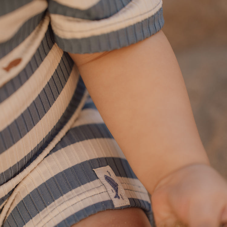 LITTLE DUTCH. Short Sleeve Swimsuit Ocean Blue Stripes