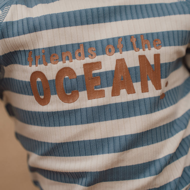 LITTLE DUTCH. Short Sleeve Swimsuit Ocean Blue Stripes