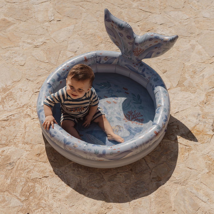 LITTLE DUTCH. Short Sleeve Swimsuit Ocean Blue Stripes