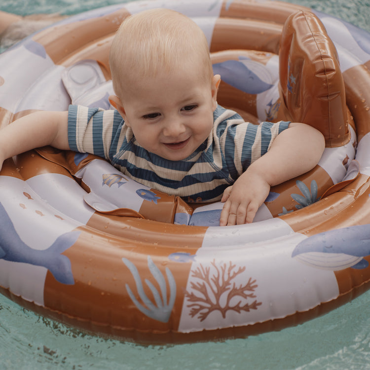 LITTLE DUTCH. Short Sleeve Swimsuit Ocean Blue Stripes