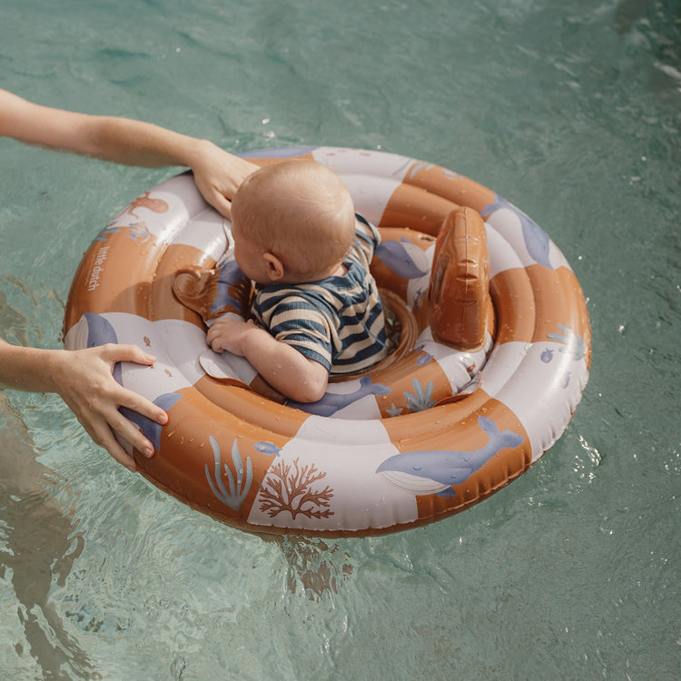 LITTLE DUTCH. Short Sleeve Swimsuit Ocean Blue Stripes