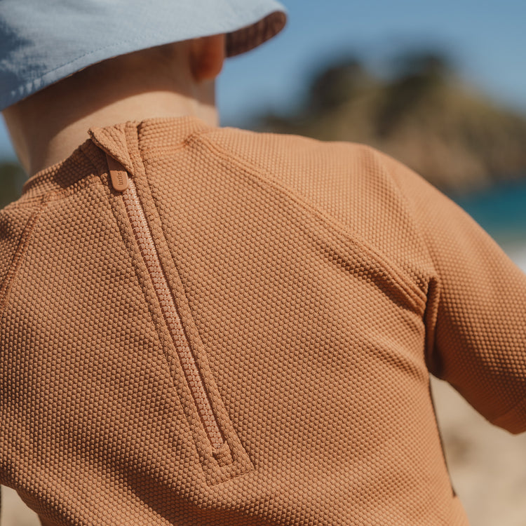 LITTLE DUTCH. Short Sleeve Swim Shirt Sunny Brown