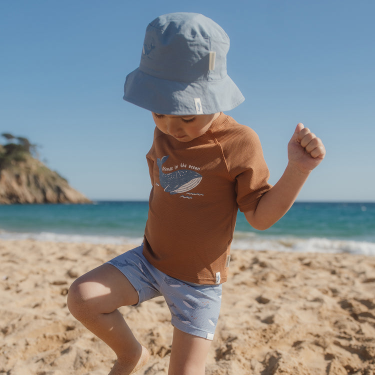 LITTLE DUTCH. Short Sleeve Swim Shirt Sunny Brown
