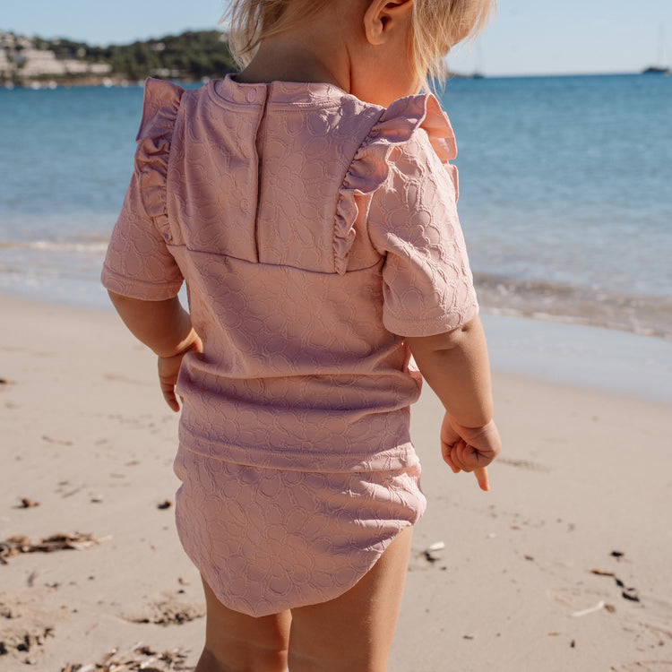 LITTLE DUTCH. Short Sleeve Swim Shirt Dreamy Pink Rose