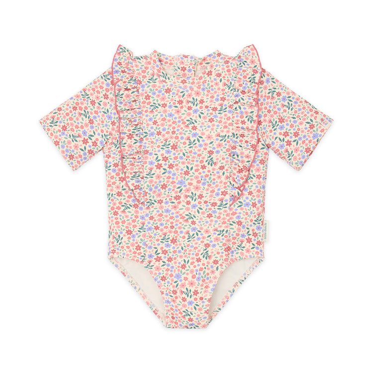 LITTLE DUTCH. Short-Sleeve Swimsuit with Ruffles Dreamy Flowerfield