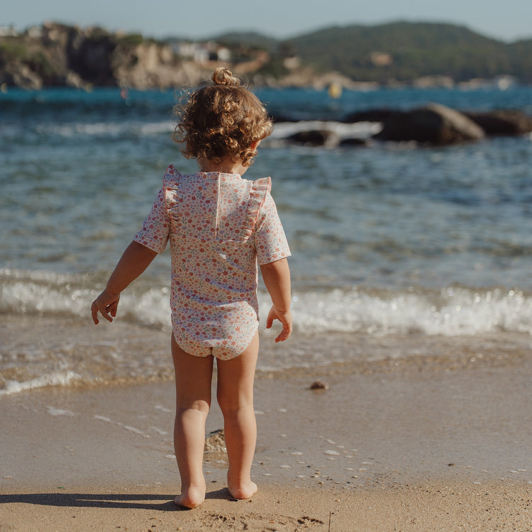 LITTLE DUTCH. Short-Sleeve Swimsuit with Ruffles Dreamy Flowerfield