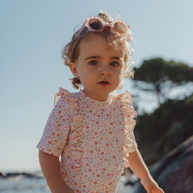 LITTLE DUTCH. Short-Sleeve Swimsuit with Ruffles Dreamy Flowerfield