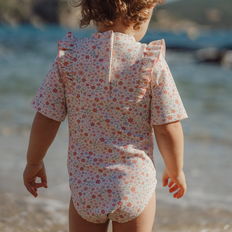 LITTLE DUTCH. Short-Sleeve Swimsuit with Ruffles Dreamy Flowerfield