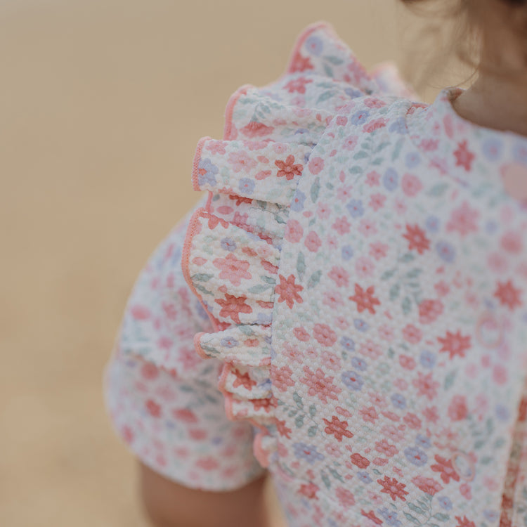 LITTLE DUTCH. Short-Sleeve Swimsuit with Ruffles Dreamy Flowerfield
