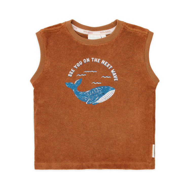 LITTLE DUTCH. Σετ αμάνικο μπλουζάκι και κοντό παντελονάκι πετσετέ Ocean World Brown