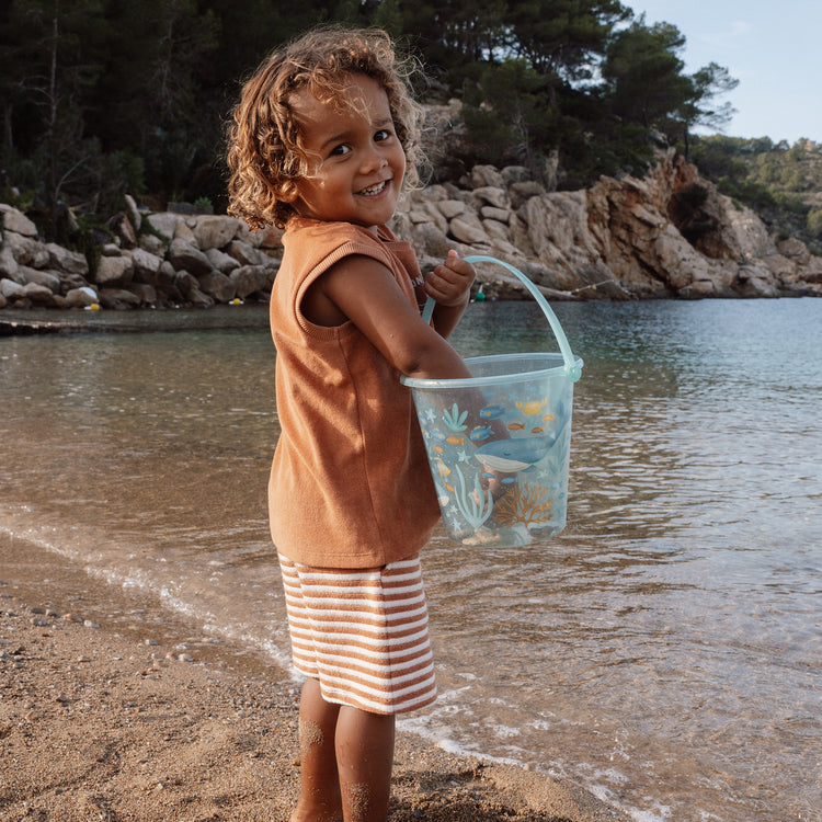 LITTLE DUTCH. Σετ αμάνικο μπλουζάκι και κοντό παντελονάκι πετσετέ Ocean World Brown