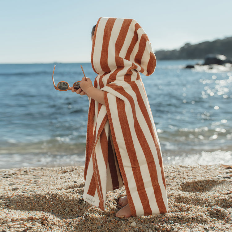 LITTLE DUTCH. Beach Poncho Ocean World Brown Stripe - One size