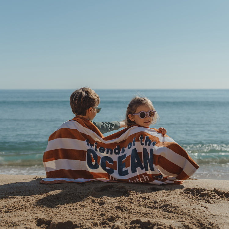 LITTLE DUTCH. Beach Towel Ocean World Brown Stripe - 60x120