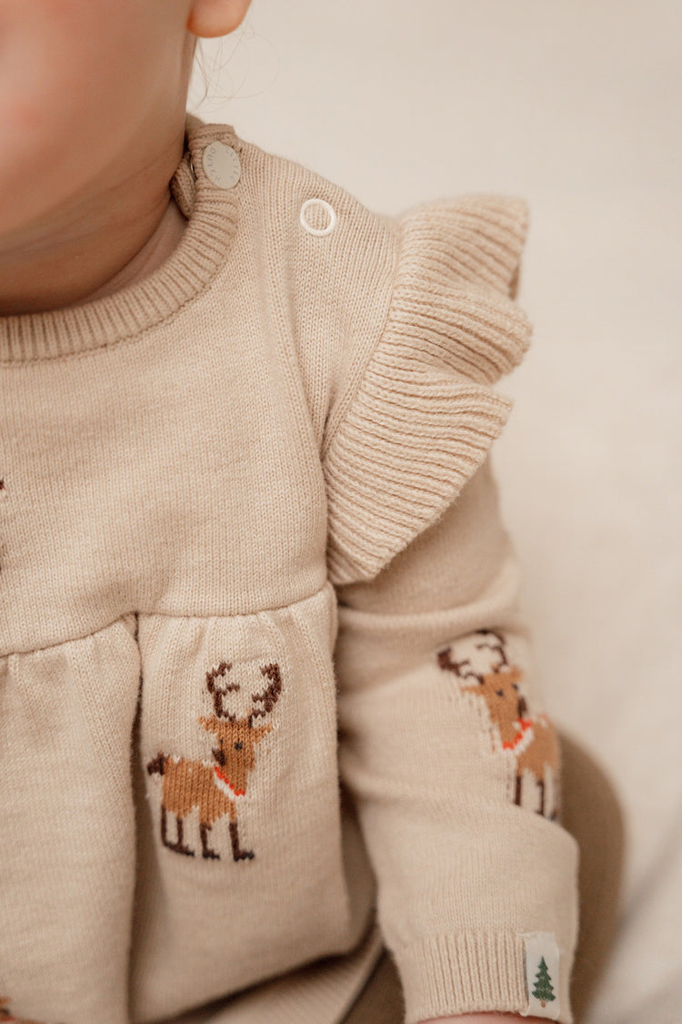 LITTLE DUTCH. Knitted Christmass dress long sleeves ruffles