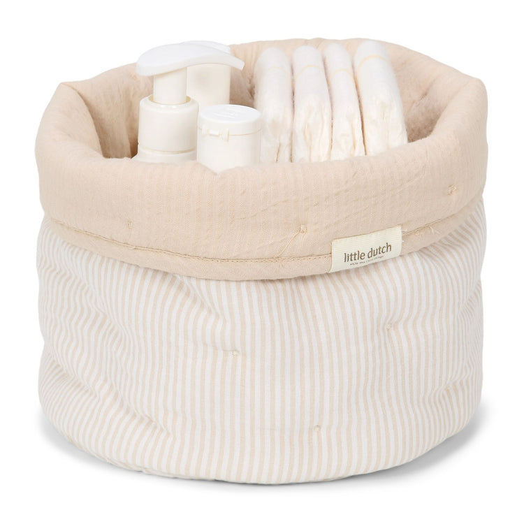 LITTLE DUTCH. Καλάθι αλλαξιέρας καπιτονέ μικρό Pure Soft Beige Stripes