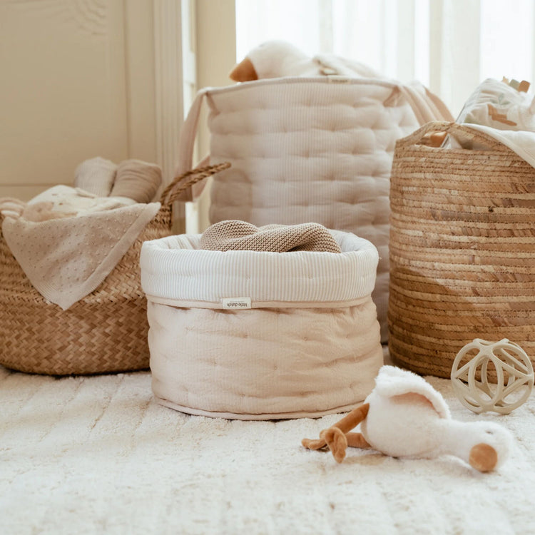 LITTLE DUTCH. Storage basket quilted large Pure Soft Beige Stripes