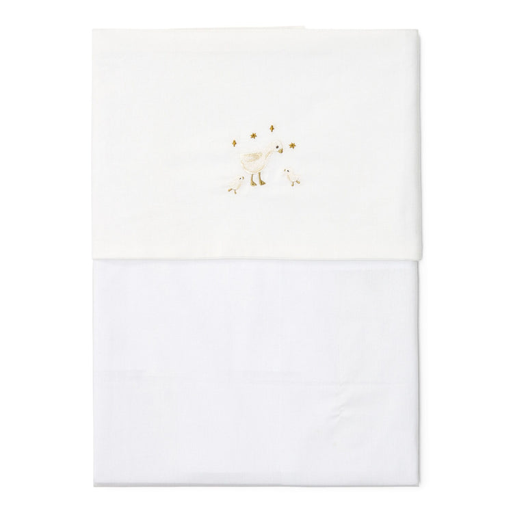 LITTLE DUTCH. Cot sheet embroidered Little Goose 110x140