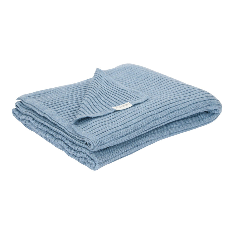 LITTLE DUTCH. Knitted cot blanket Pure Denim Blue