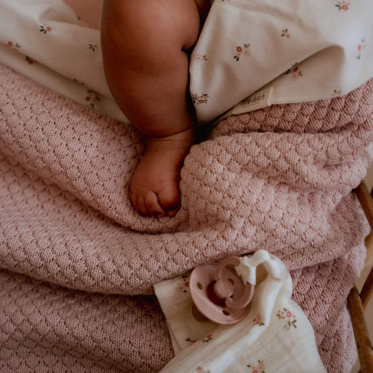 LITTLE DUTCH. Κουβέρτα πλεκτή με επένδυση fleece Pure Blossom 70x100