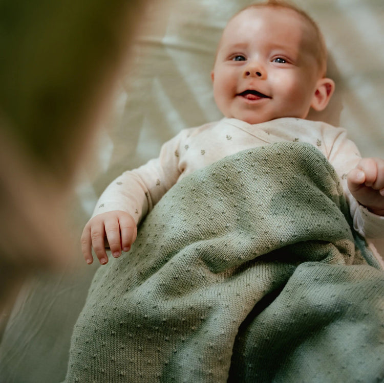 LITTLE DUTCH. Κουβέρτα πλεκτή με επένδυση fleece Pure Sage 110x140