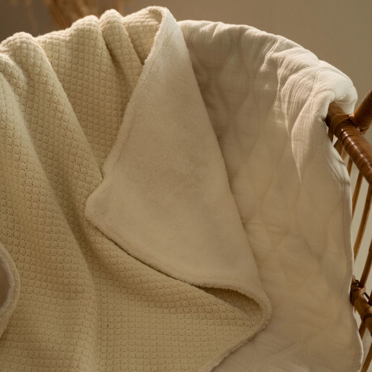 LITTLE DUTCH. Κουβέρτα πλεκτή με επένδυση fleece Soft White 110x140