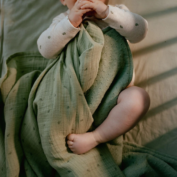 LITTLE DUTCH. Κουβέρτα πλεκτή με επένδυση fleece Pure Sage 70x100