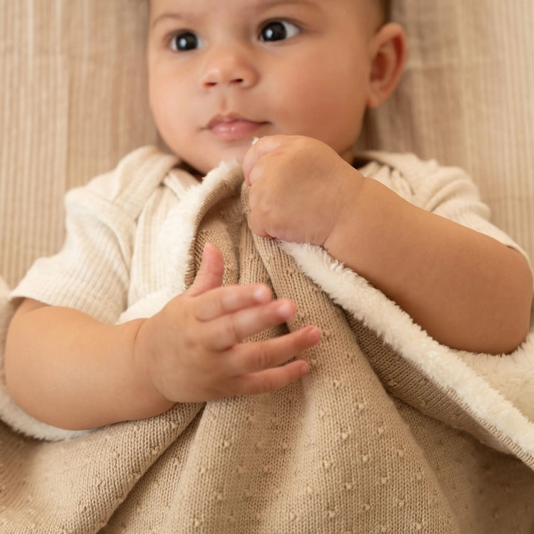 LITTLE DUTCH. Κουβέρτα πλεκτή με επένδυση fleece Pure Soft Beige 110x140