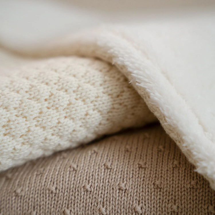 LITTLE DUTCH. Κουβέρτα πλεκτή με επένδυση fleece Pure Soft Beige 70x100