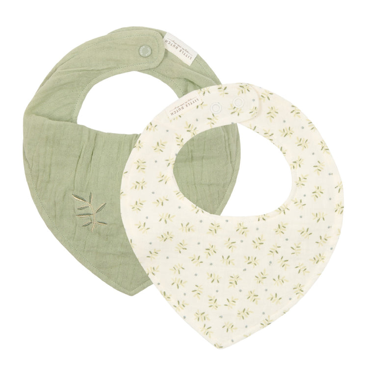 LITTLE DUTCH. Bandana bib muslin set of 2 Blueberry Leaves & Sage